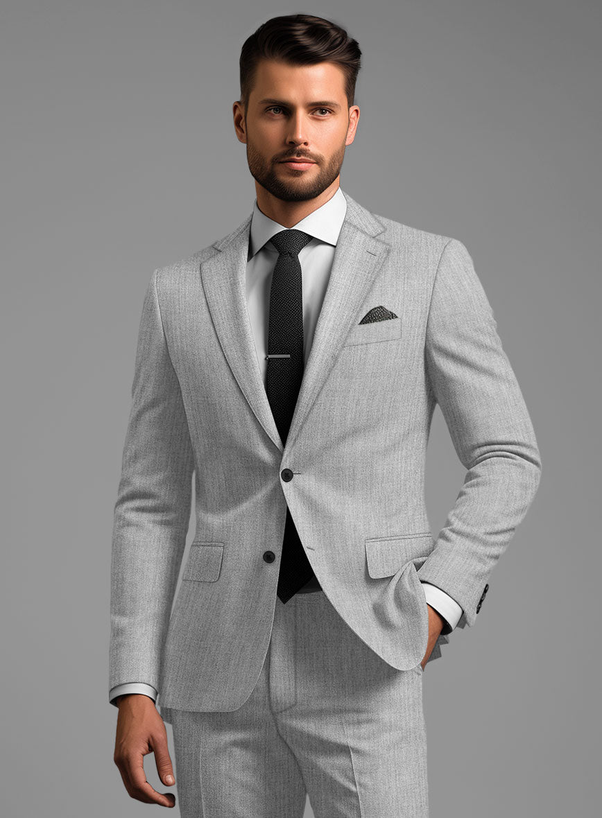 Scabal Worsted Light Gray Wool Jacket - StudioSuits