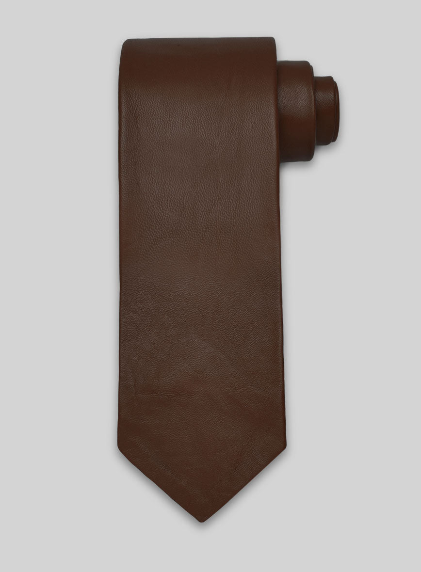 Scottish Brown Lambskin Leather Tie - StudioSuits
