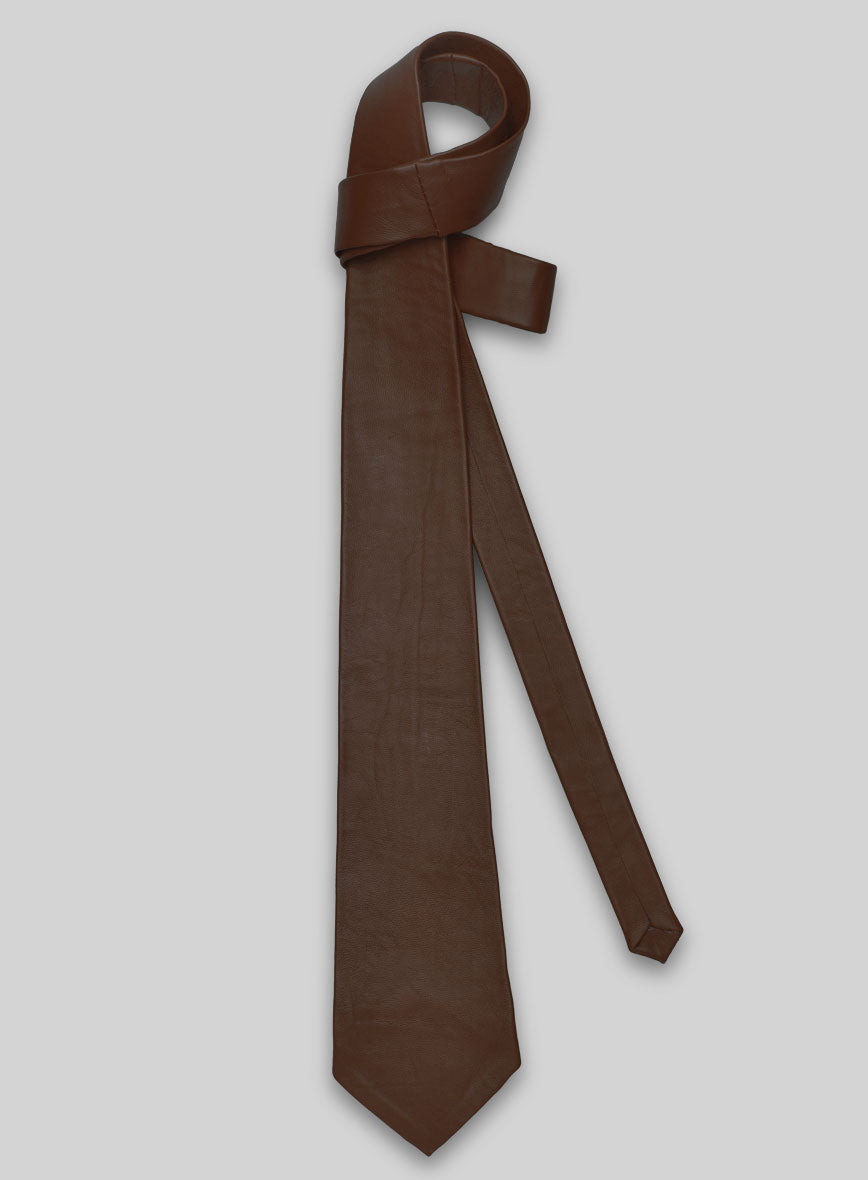 Scottish Brown Lambskin Leather Tie - StudioSuits