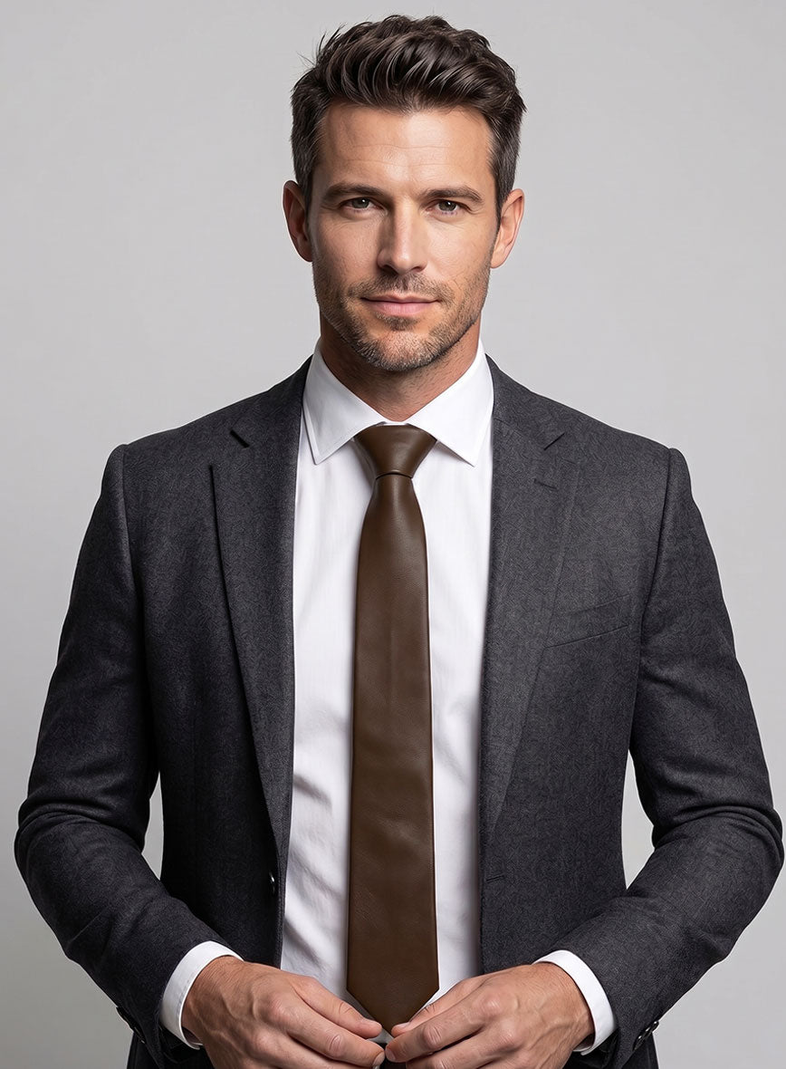 Scottish Brown Lambskin Leather Tie - StudioSuits