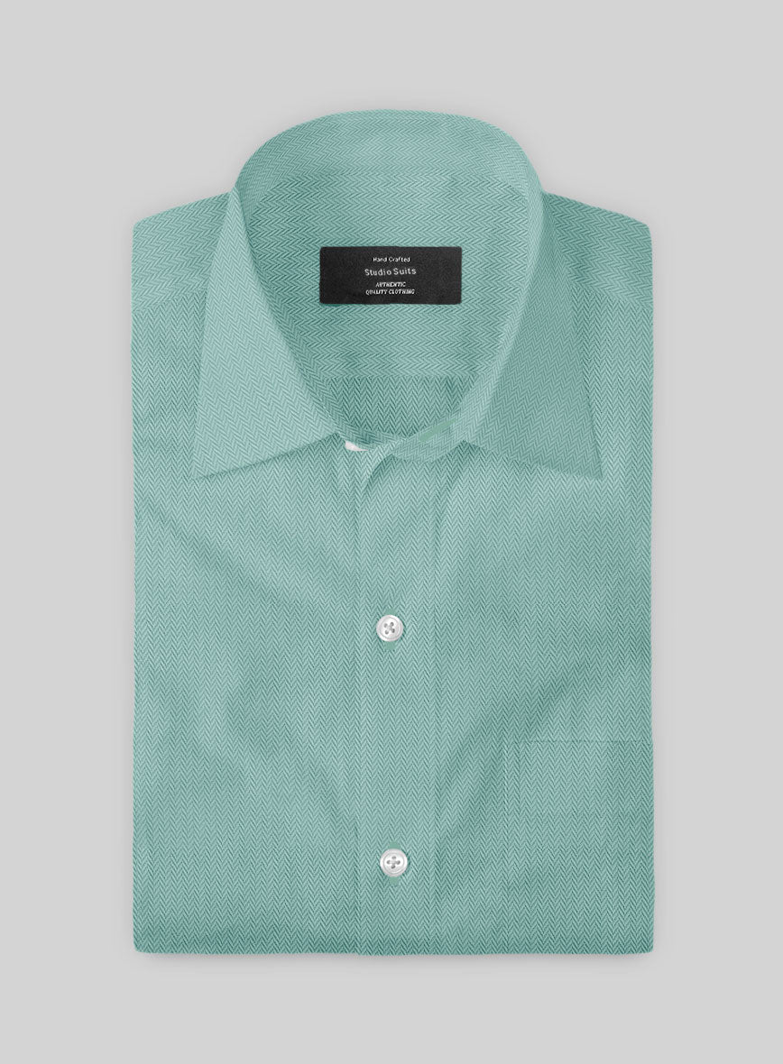 Sea Green Herringbone Cotton Shirt - StudioSuits