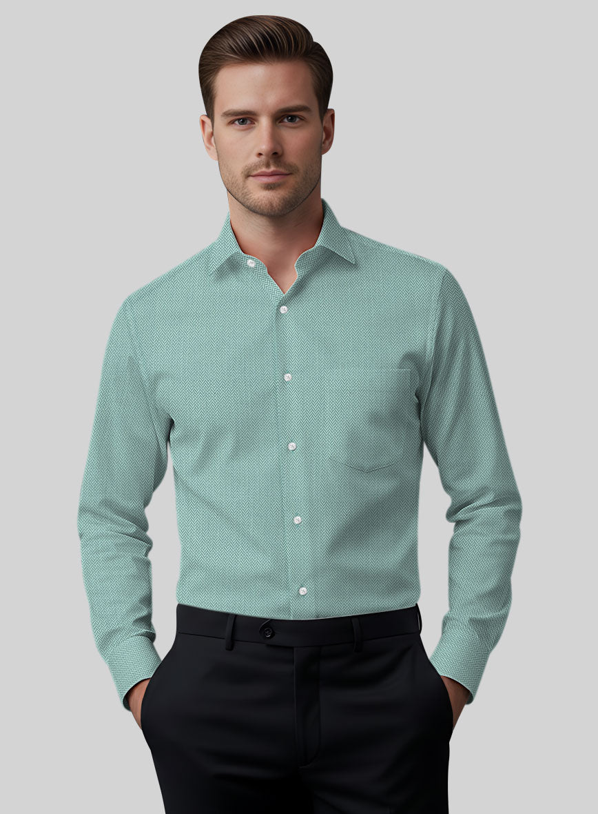 Sea Green Herringbone Cotton Shirt - StudioSuits