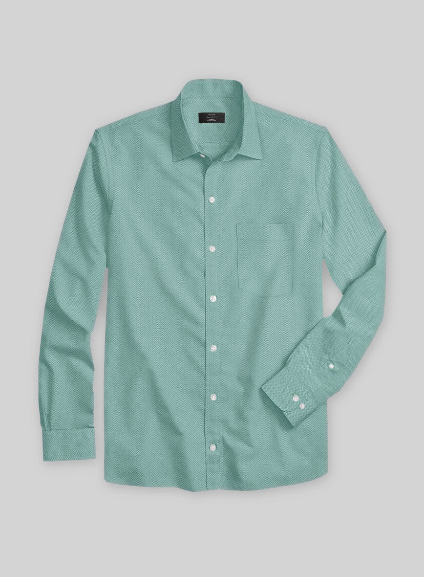 Sea Green Herringbone Cotton Shirt - StudioSuits