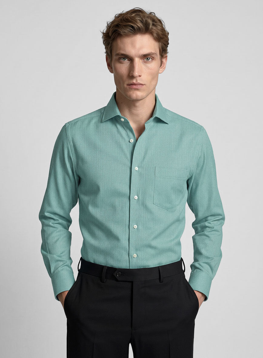 Sea Green Herringbone Cotton Shirt - StudioSuits