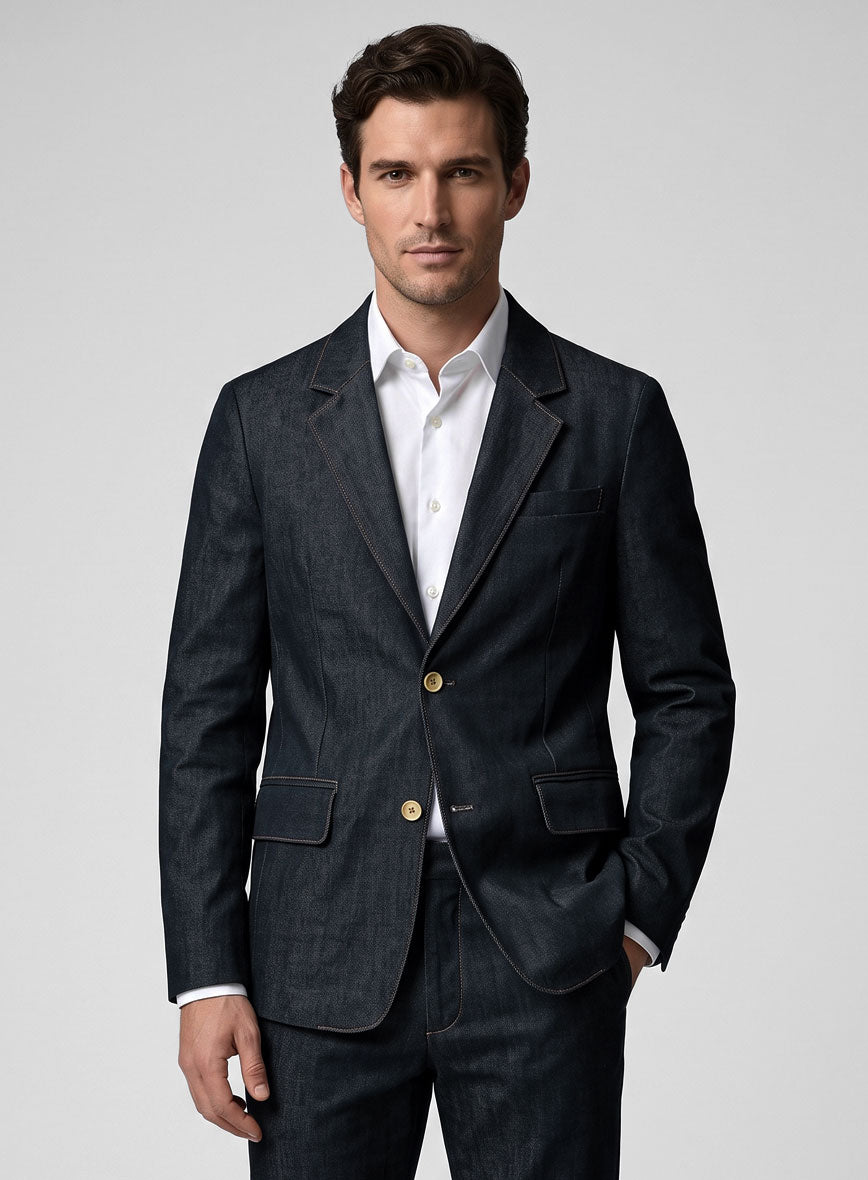 denim dress suits mens 3pc Denim Jean Suit Relaxed fit (Indigo Blue) 58L