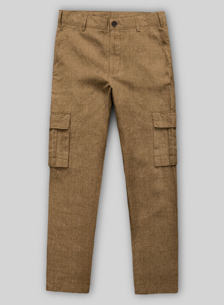 Sepia Brown Linen Cargo Pants - StudioSuits