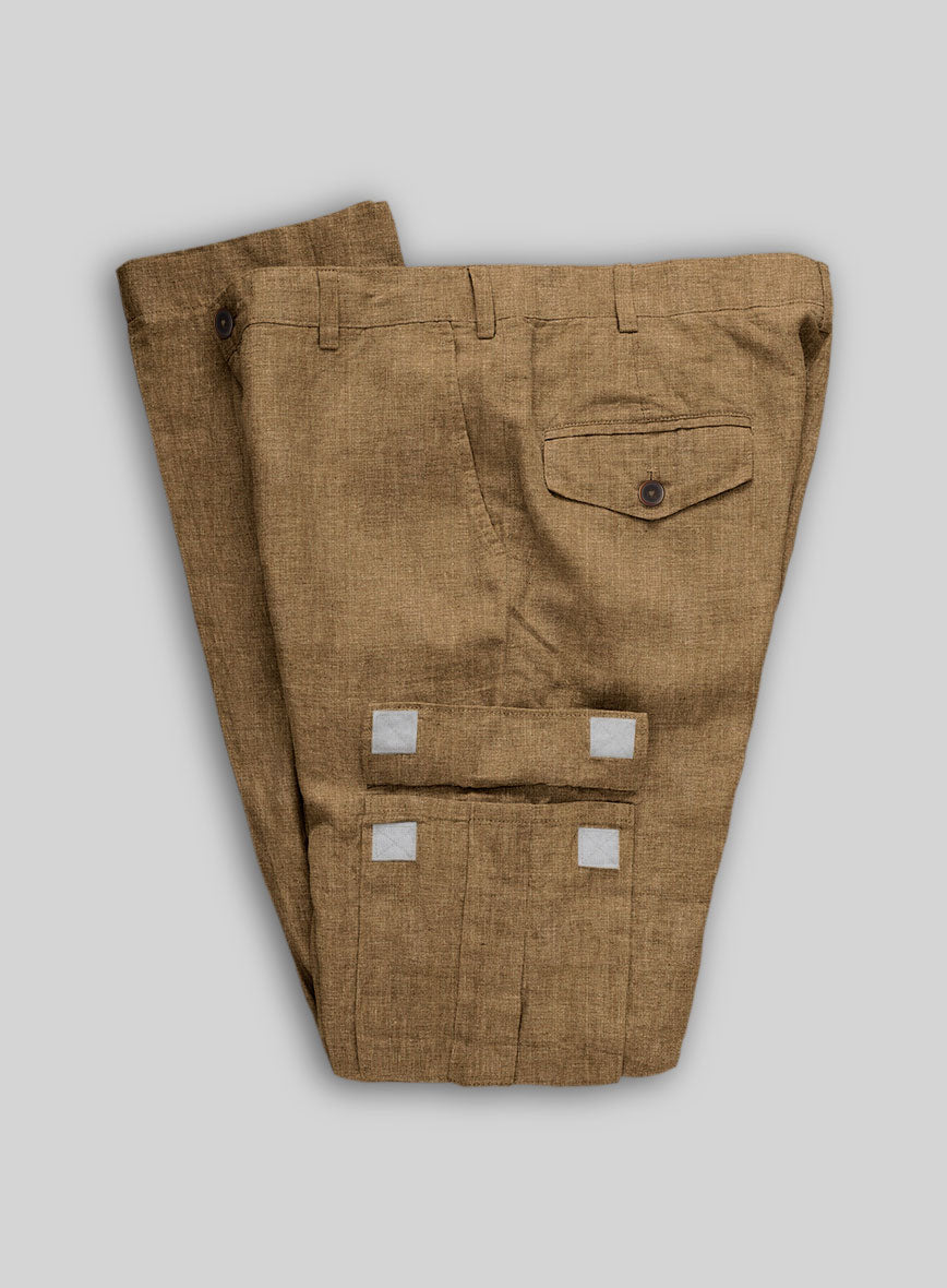 Sepia Brown Linen Cargo Pants - StudioSuits