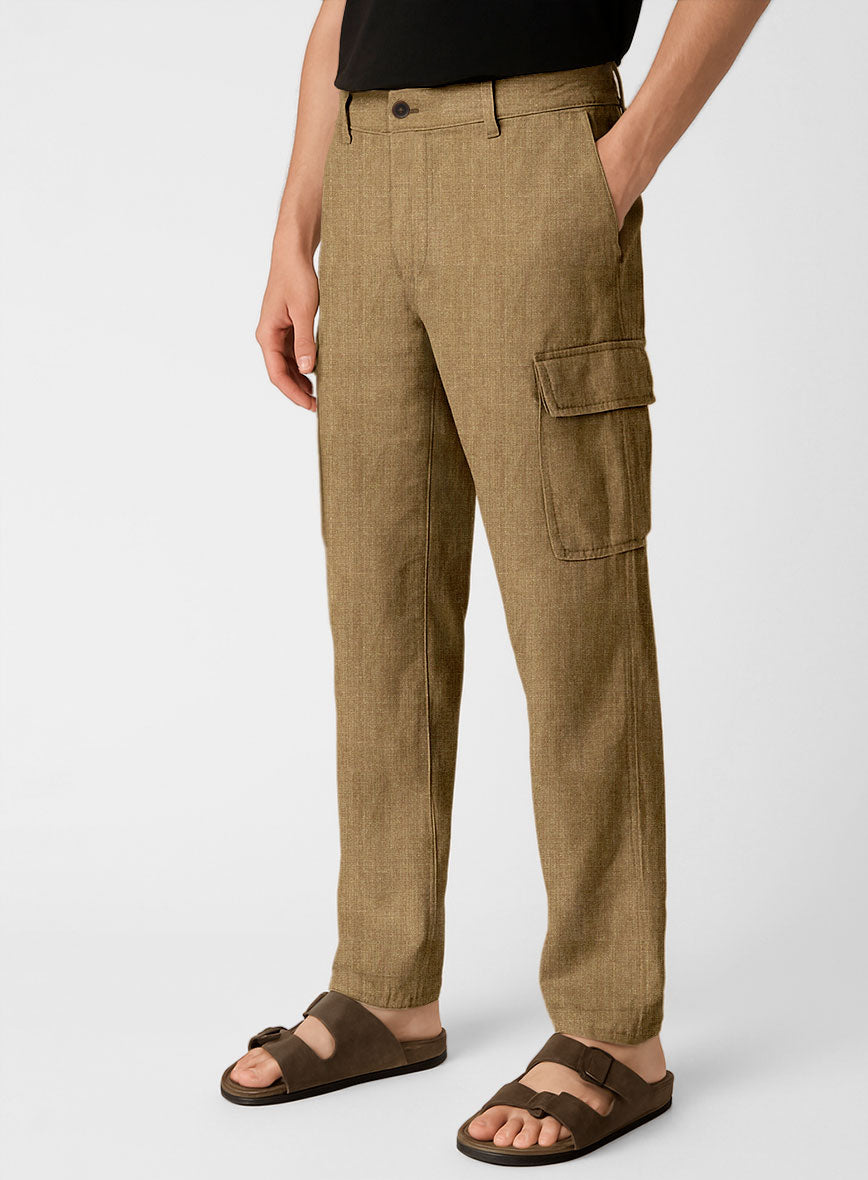 Sepia Brown Linen Cargo Pants - StudioSuits