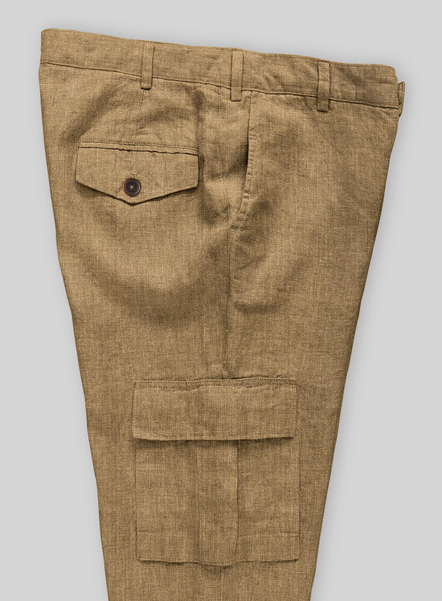 Sepia Brown Linen Cargo Pants - StudioSuits