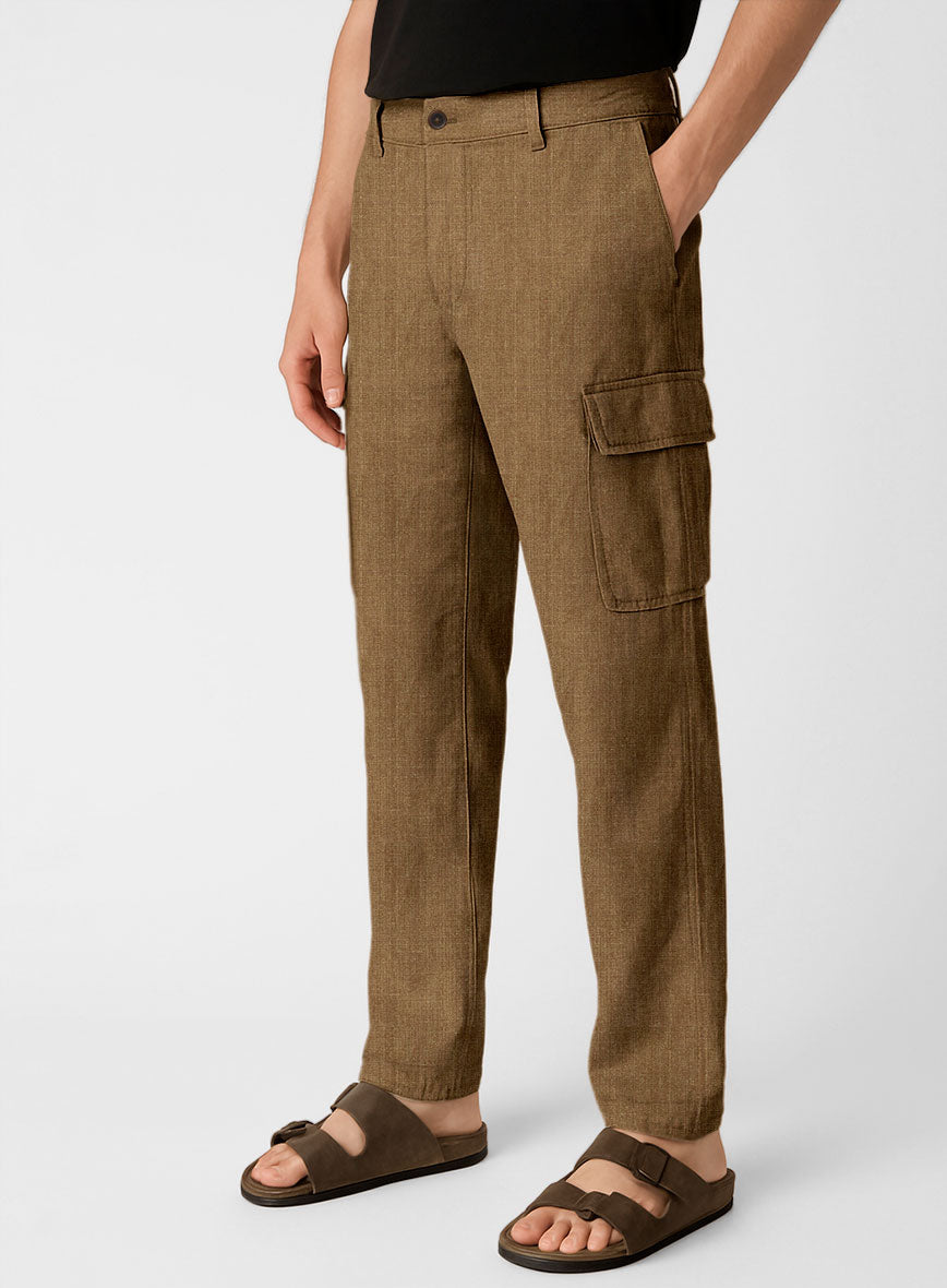 Sepia Brown Linen Cargo Pants - StudioSuits