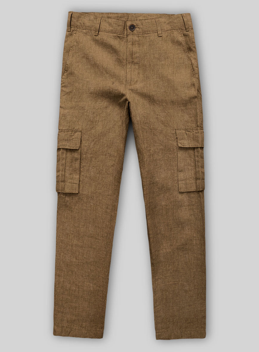 Sepia Brown Linen Cargo Pants - StudioSuits