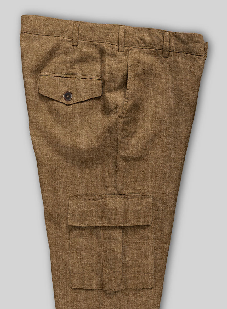 Sepia Brown Linen Cargo Pants - StudioSuits