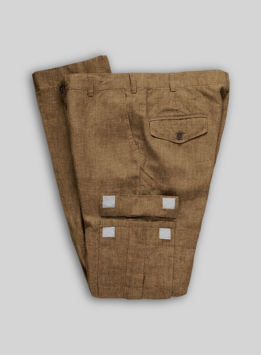 Sepia Brown Linen Cargo Pants - StudioSuits