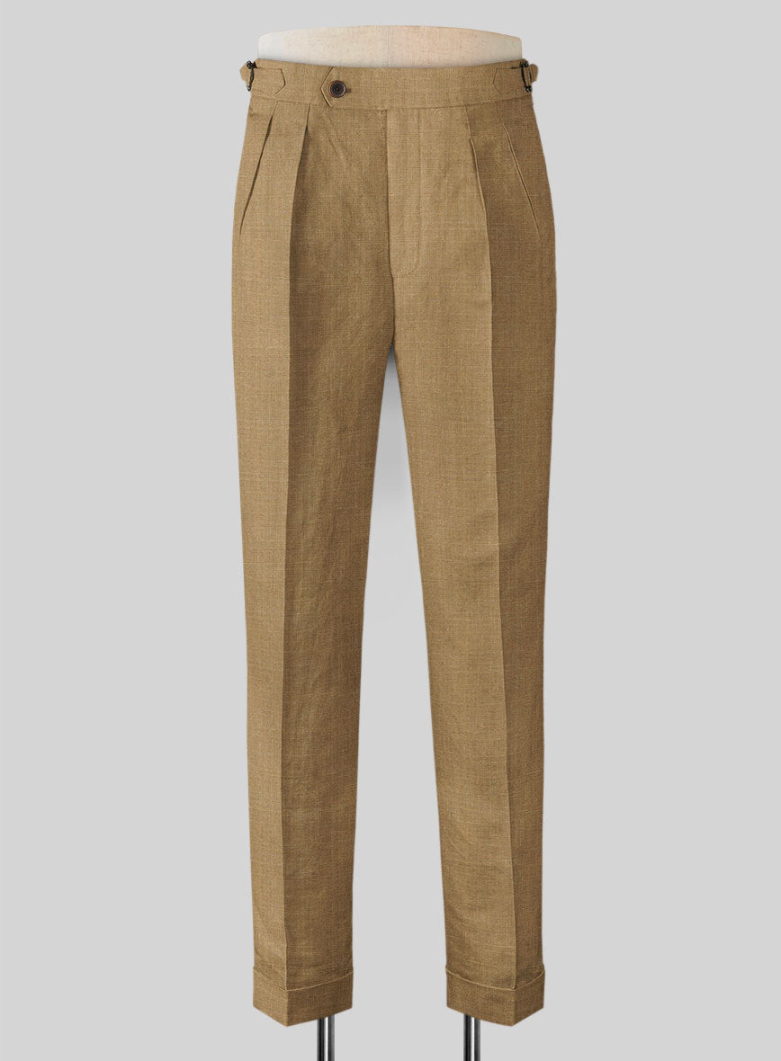 Sepia Brown Linen Highland Trousers - StudioSuits