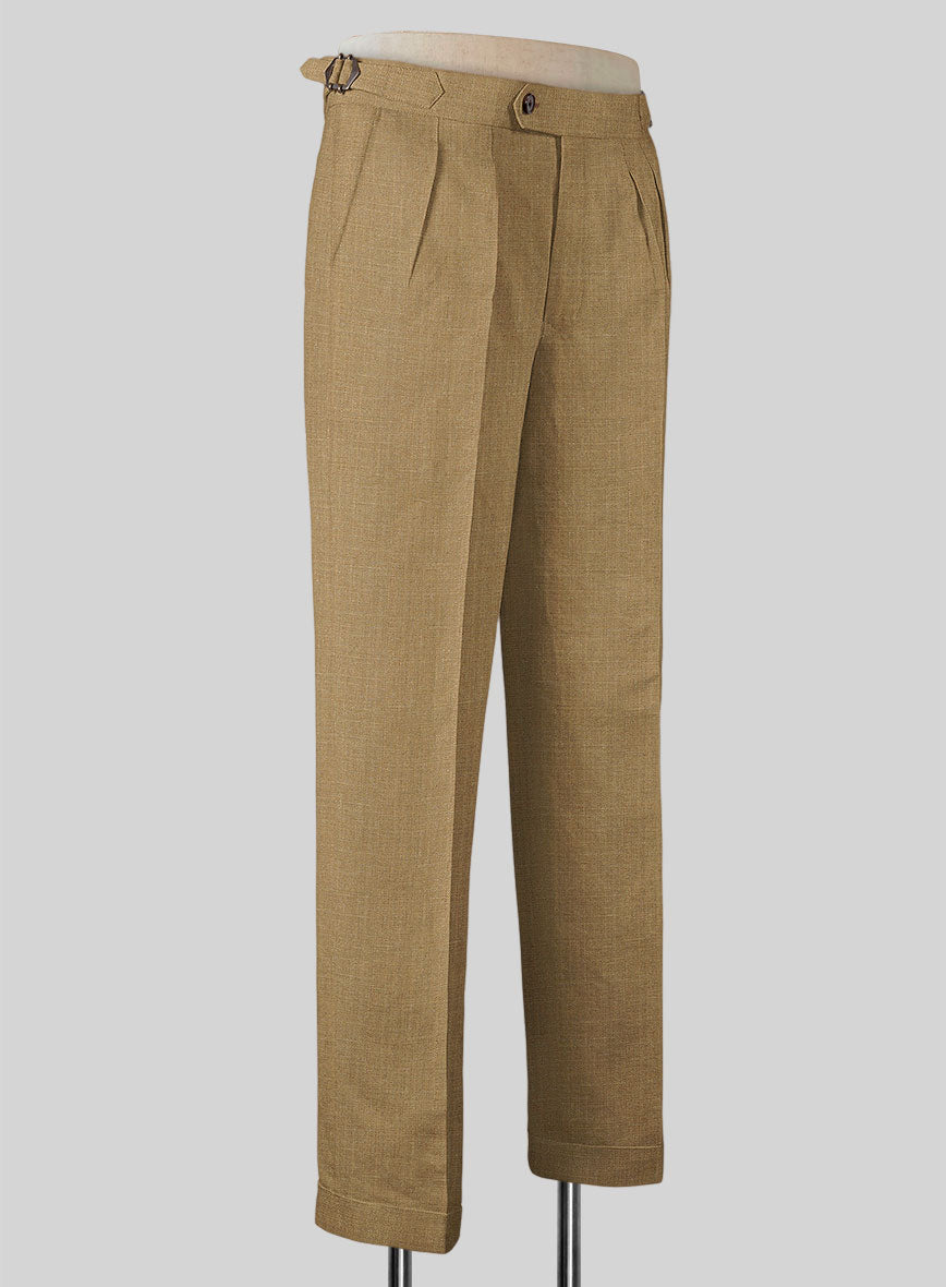Sepia Brown Linen Highland Trousers - StudioSuits