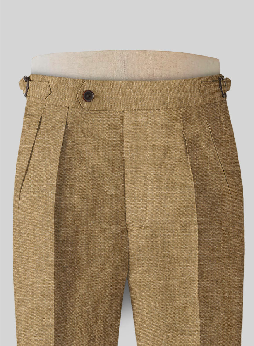 Sepia Brown Linen Highland Trousers - StudioSuits