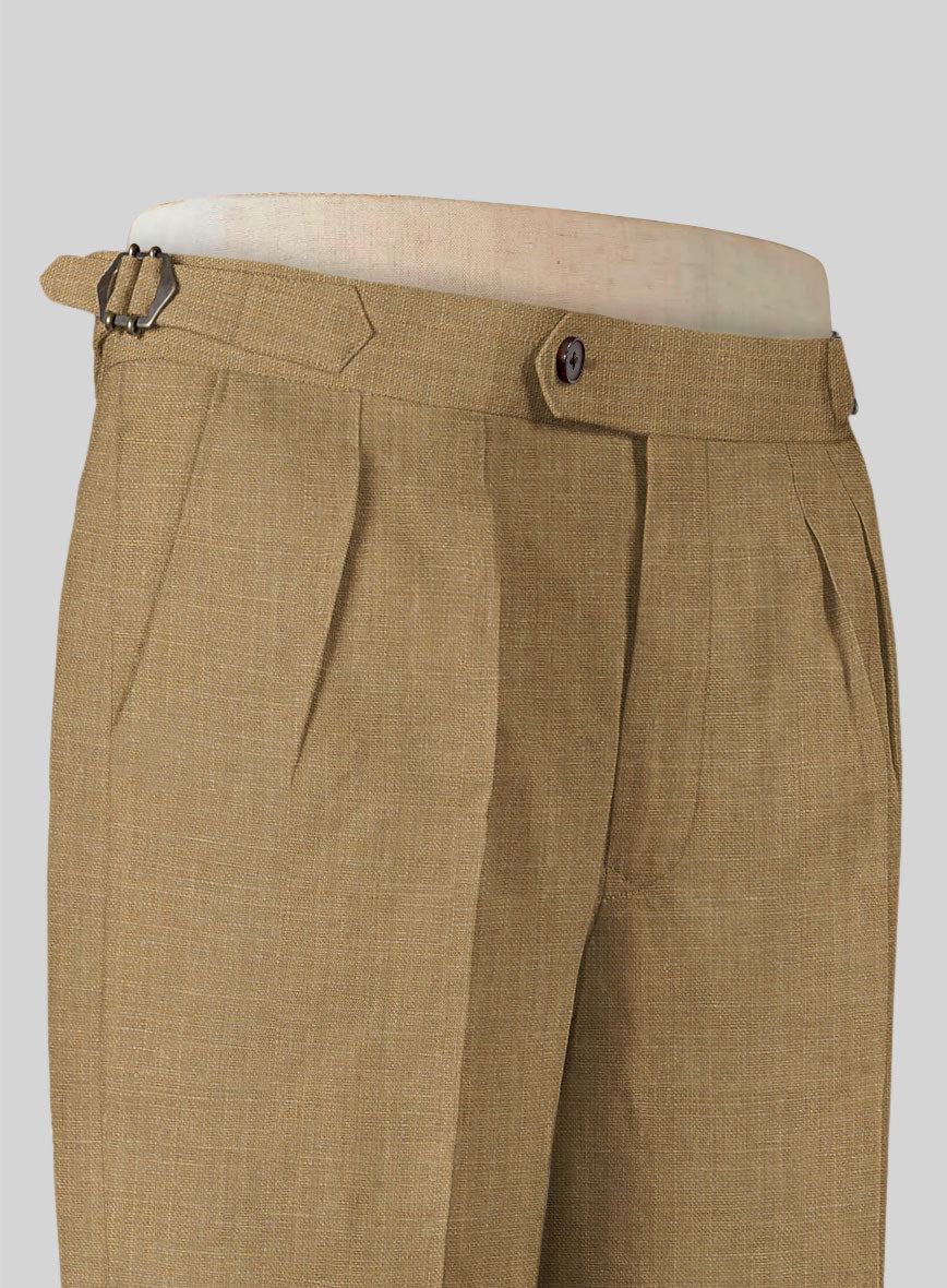 Sepia Brown Linen Highland Trousers - StudioSuits