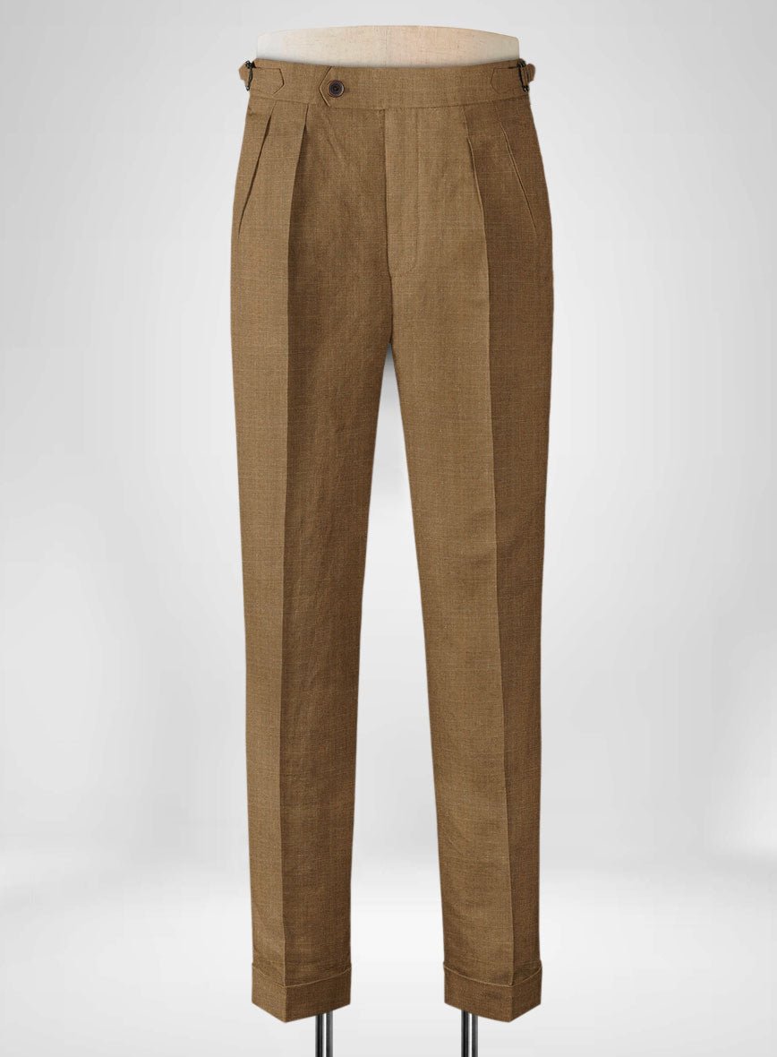 Sepia Brown Linen Highland Trousers - StudioSuits