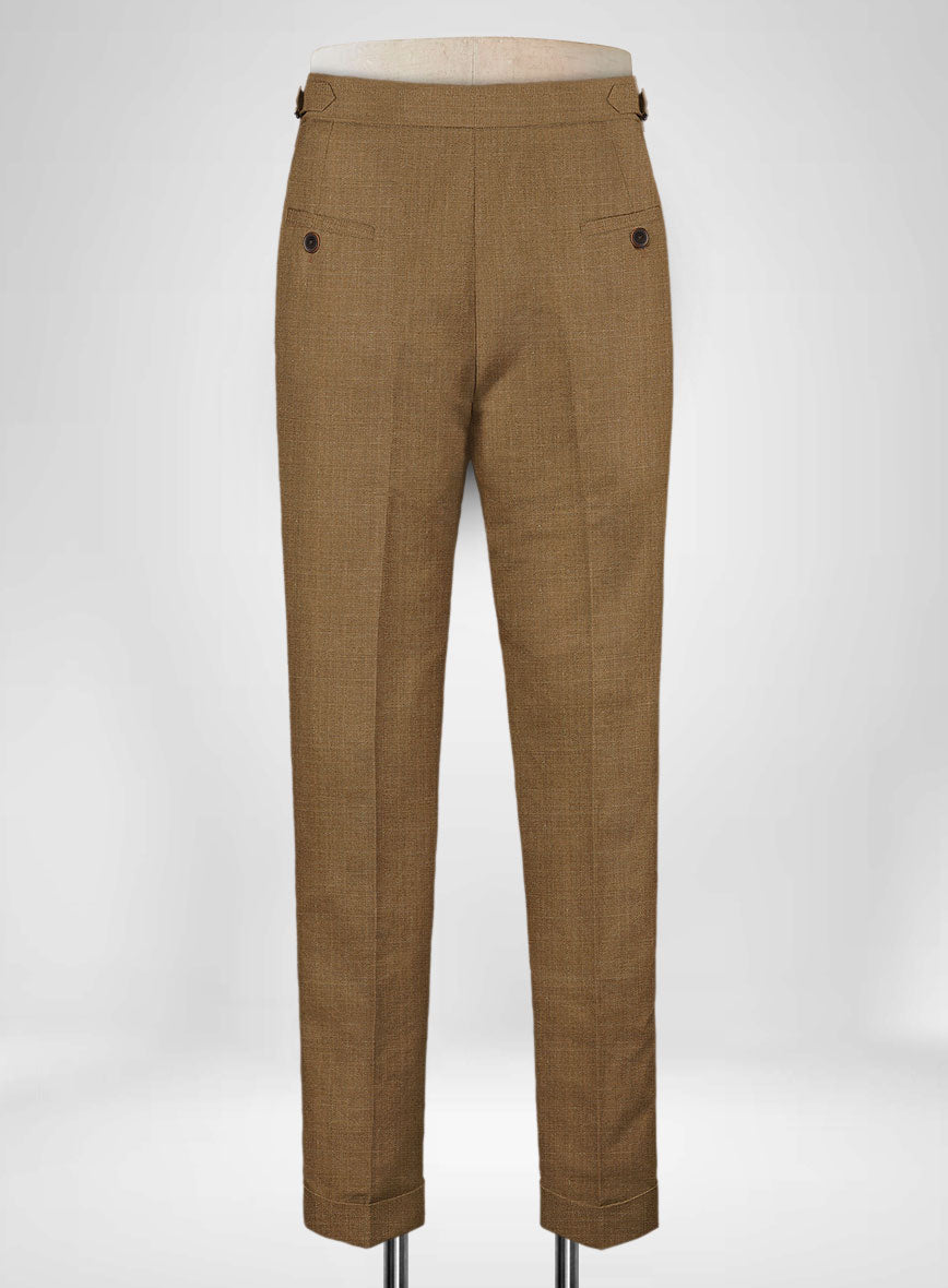 Sepia Brown Linen Highland Trousers - StudioSuits