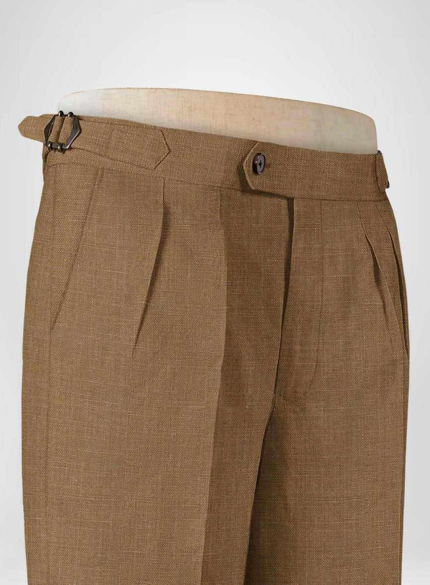 Sepia Brown Linen Highland Trousers - StudioSuits