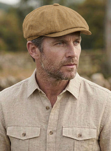 Sepia Brown Linen Newsboy Cap - StudioSuits