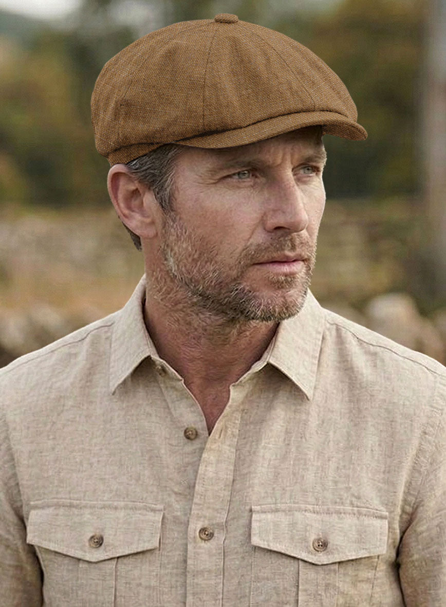 Sepia Brown Linen Newsboy Cap - StudioSuits