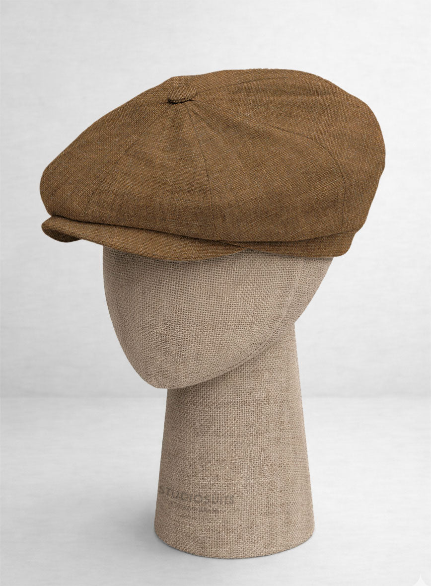 Sepia Brown Linen Newsboy Cap - StudioSuits