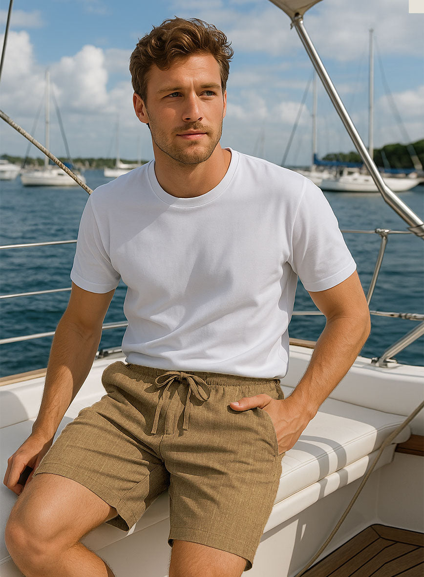 Sepia Brown Linen Shorts - StudioSuits