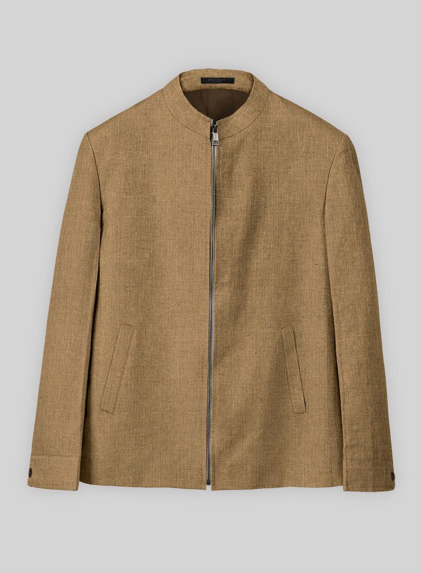 Sepia Brown Linen Zipper Jacket - StudioSuits