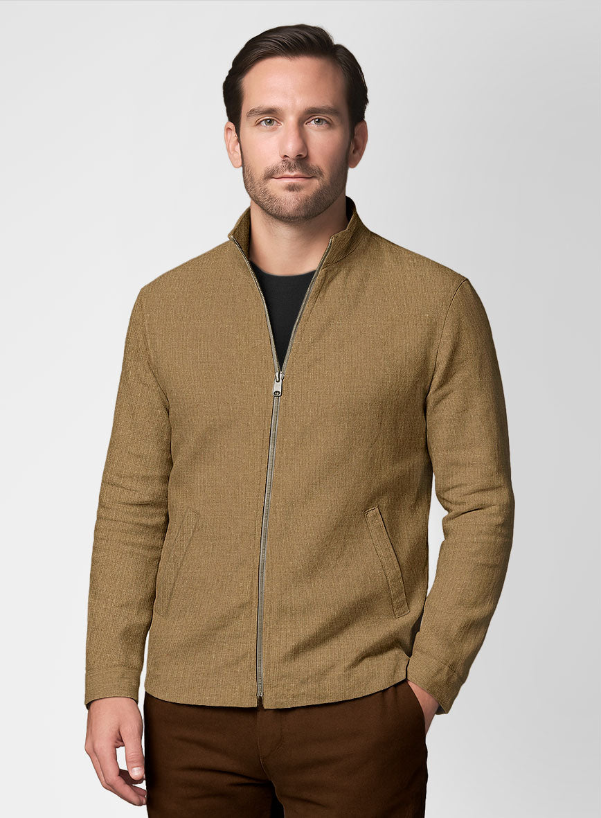 Sepia Brown Linen Zipper Jacket - StudioSuits