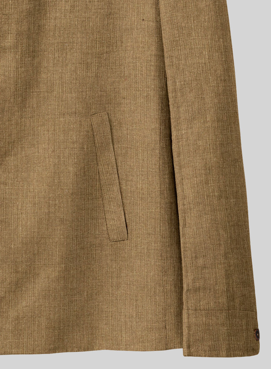 Sepia Brown Linen Zipper Jacket - StudioSuits