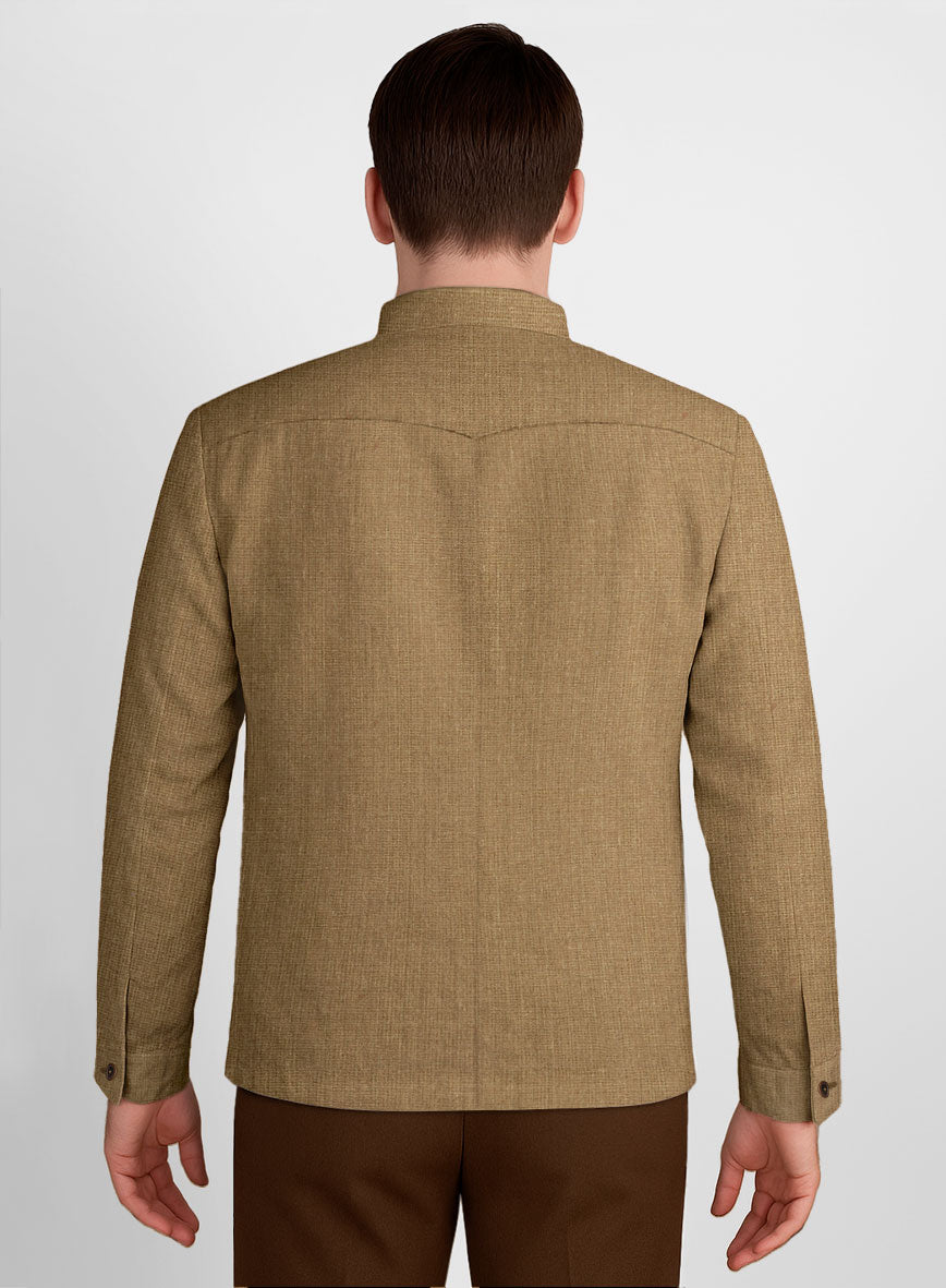 Sepia Brown Linen Zipper Jacket - StudioSuits