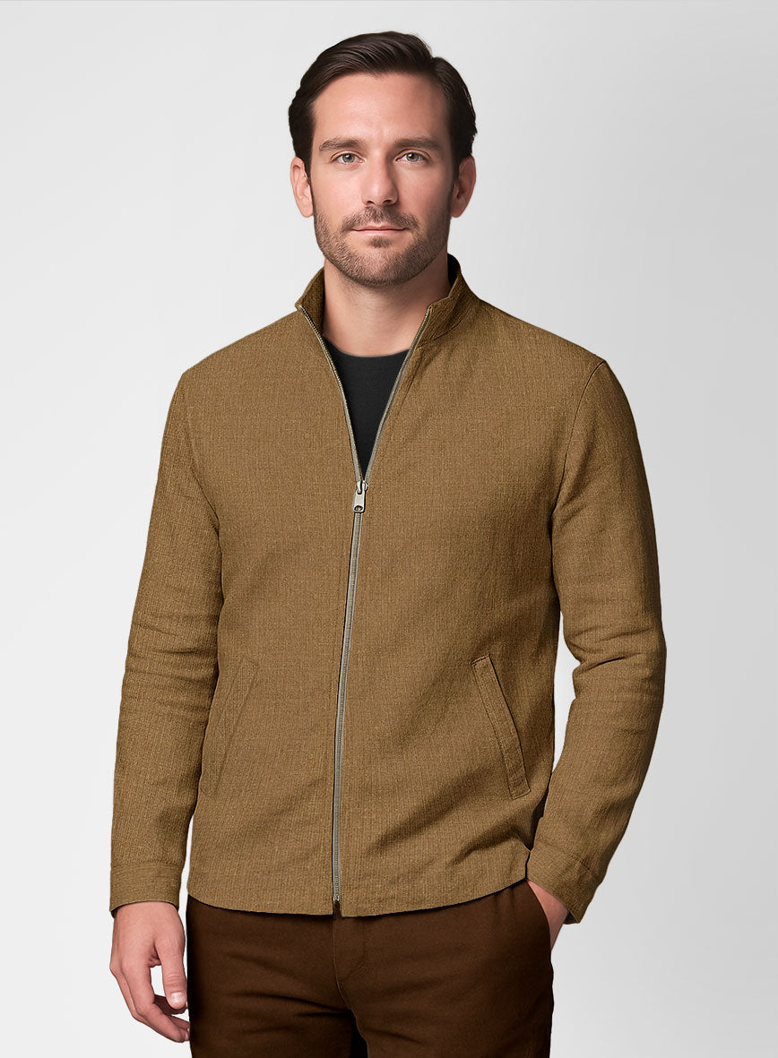 Sepia Brown Linen Zipper Jacket - StudioSuits