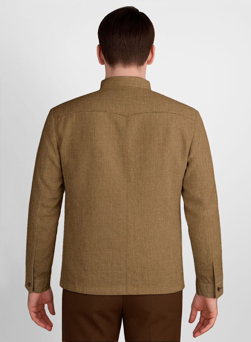 Sepia Brown Linen Zipper Jacket - StudioSuits