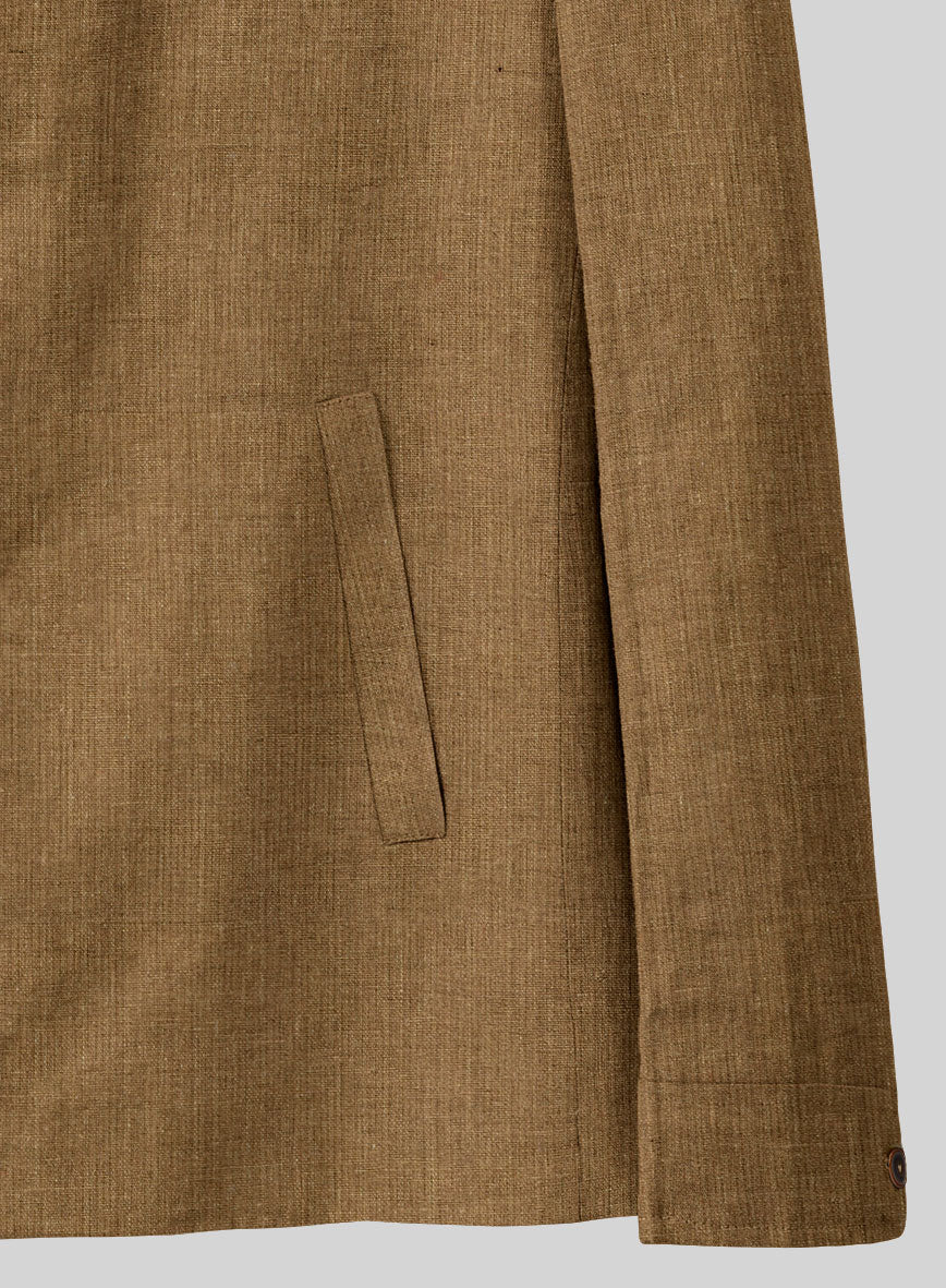 Sepia Brown Linen Zipper Jacket - StudioSuits