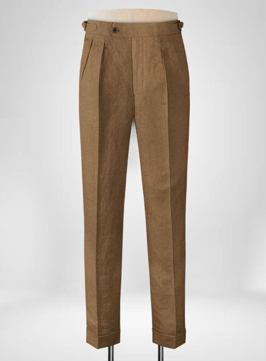 Sepia Brown Pure Linen Highland Trousers - StudioSuits
