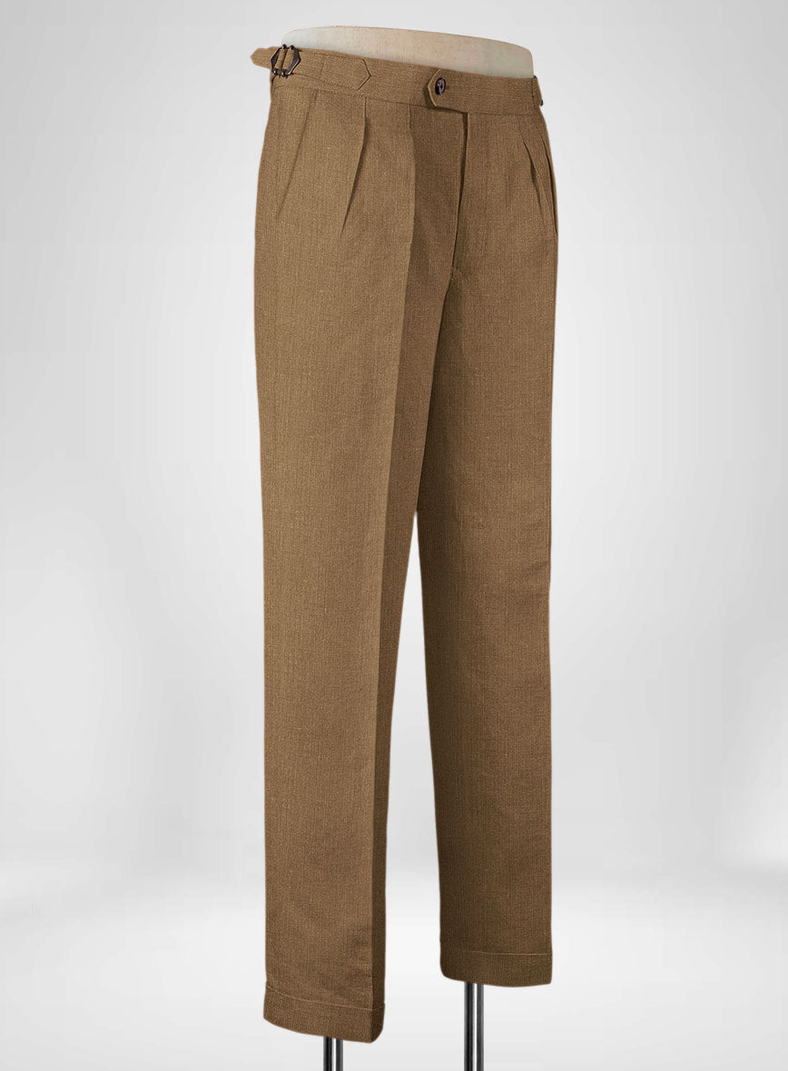 Sepia Brown Pure Linen Highland Trousers - StudioSuits