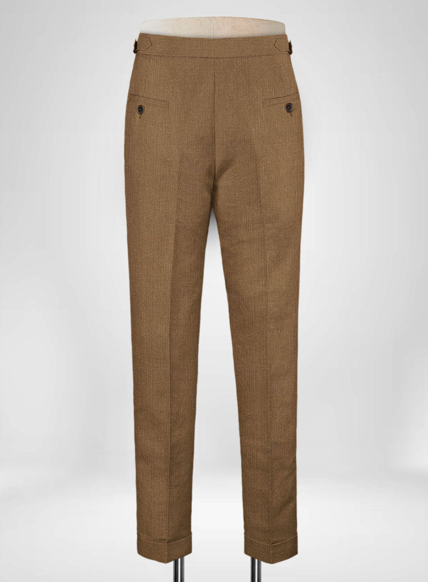 Sepia Brown Pure Linen Highland Trousers - StudioSuits