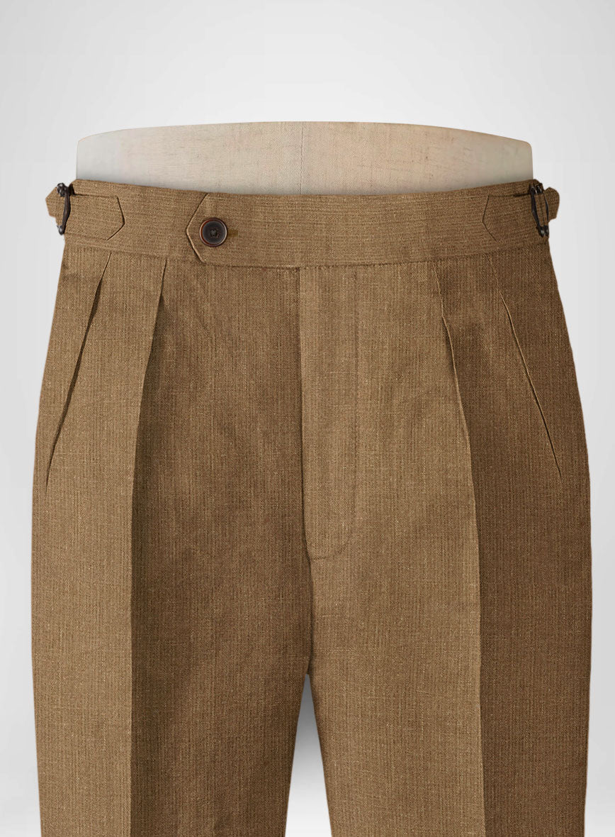 Sepia Brown Pure Linen Highland Trousers - StudioSuits