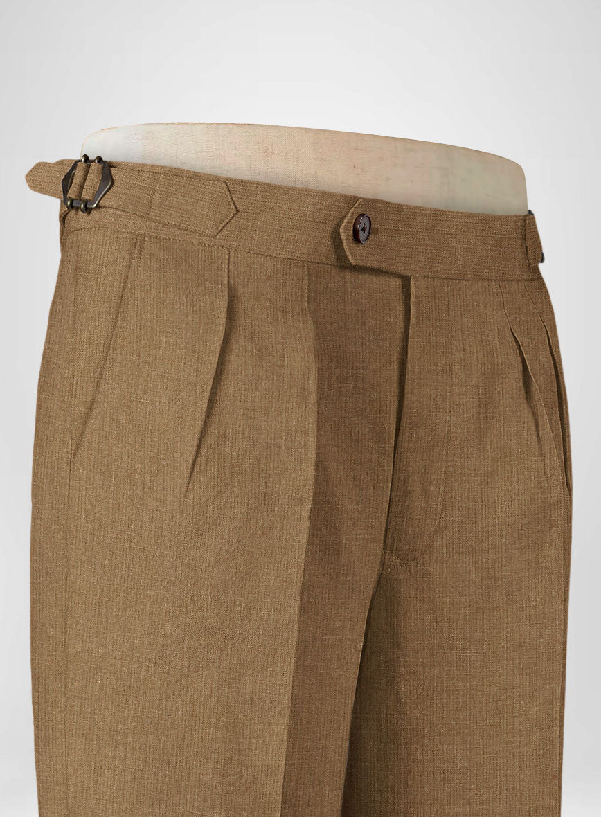 Sepia Brown Pure Linen Highland Trousers - StudioSuits