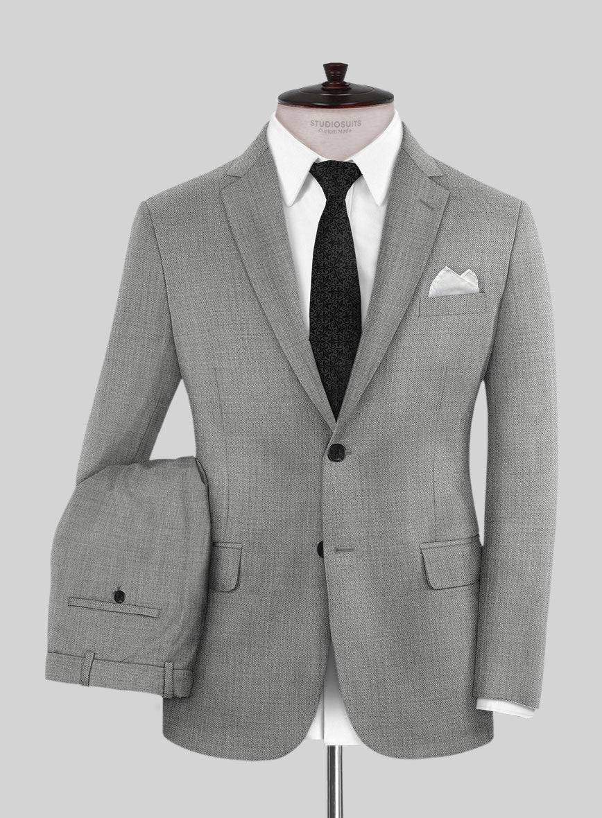 Sharkskin Light Gray Wool Suit - StudioSuits