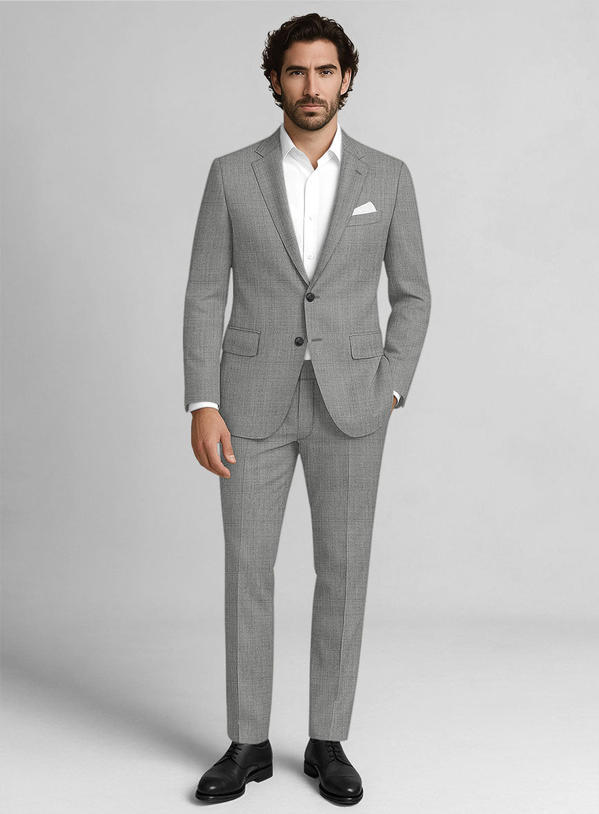 Sharkskin Light Gray Wool Suit - StudioSuits