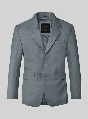 Sherpa Gray Lambskin Leather Blazer - StudioSuits