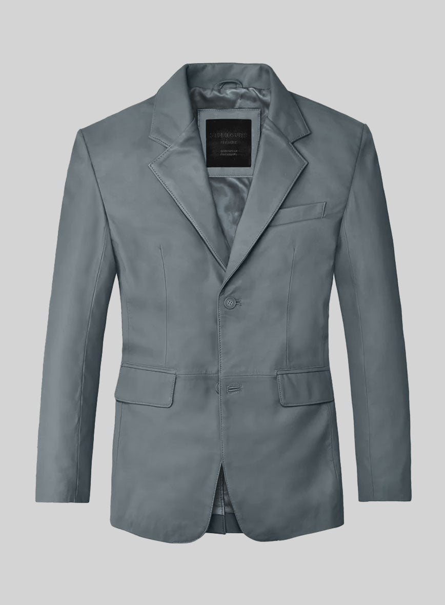 Sherpa Gray Lambskin Leather Blazer - StudioSuits