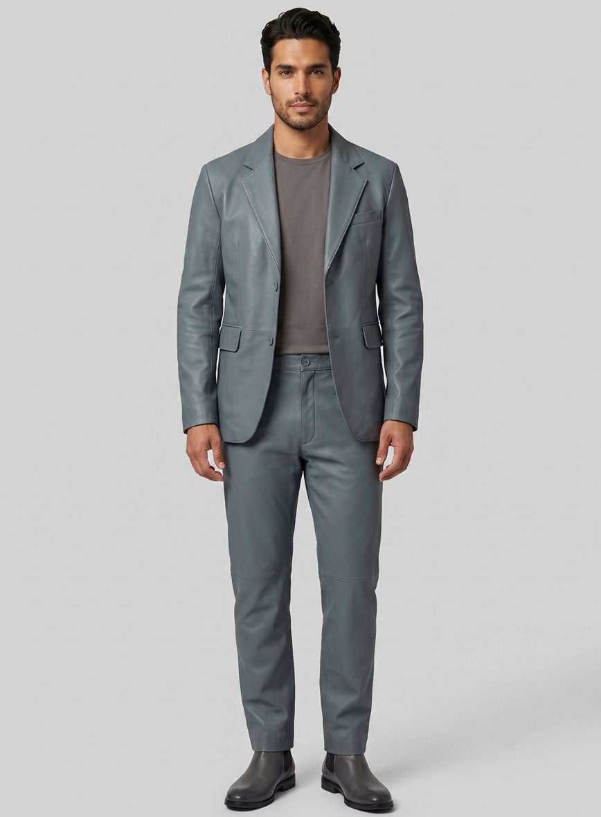 Sherpa Gray Lambskin Leather Suit - StudioSuits