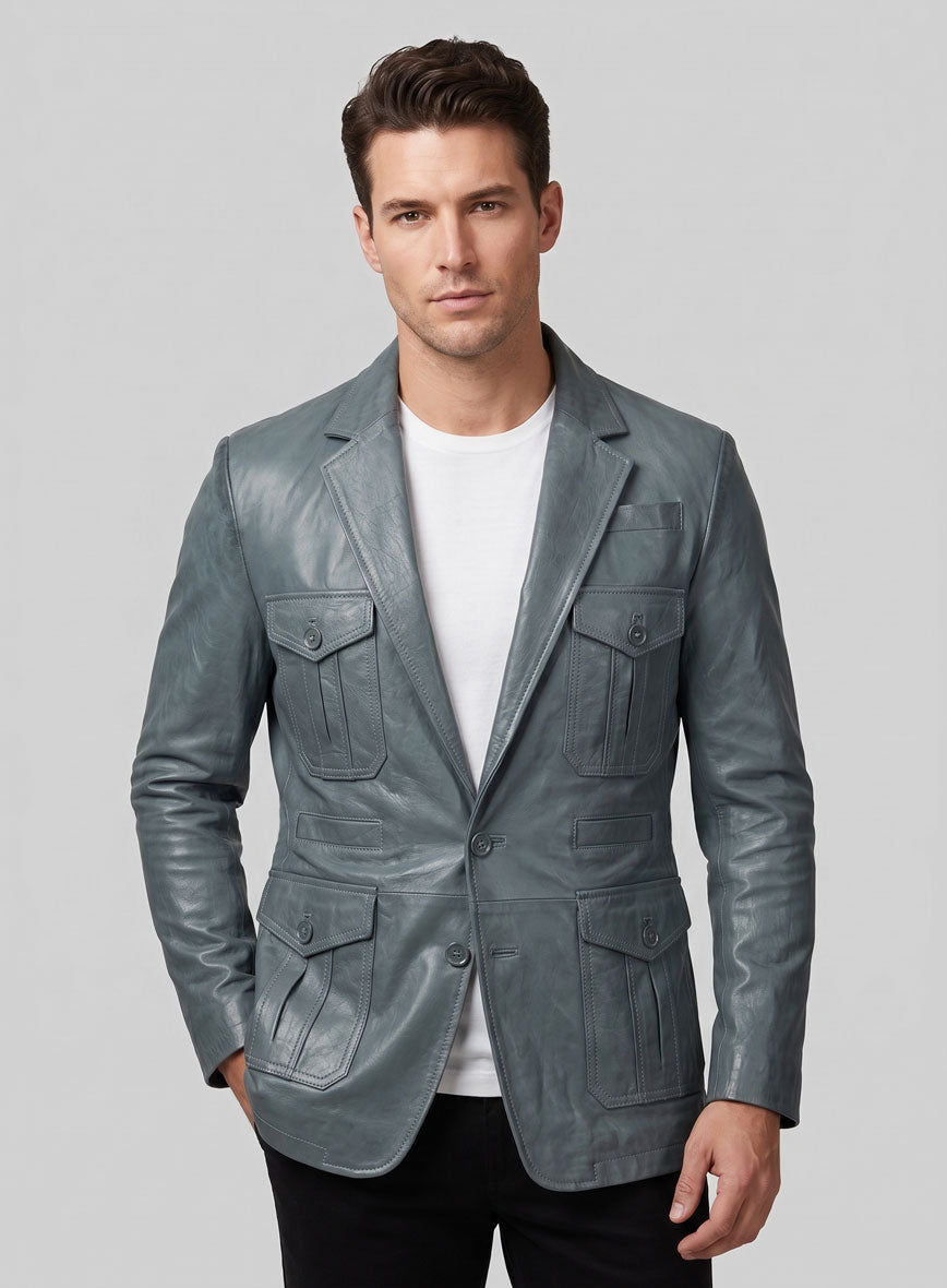 Sherpa Gray Washed and Wax Lambskin Leather Blazer - #712 - StudioSuits