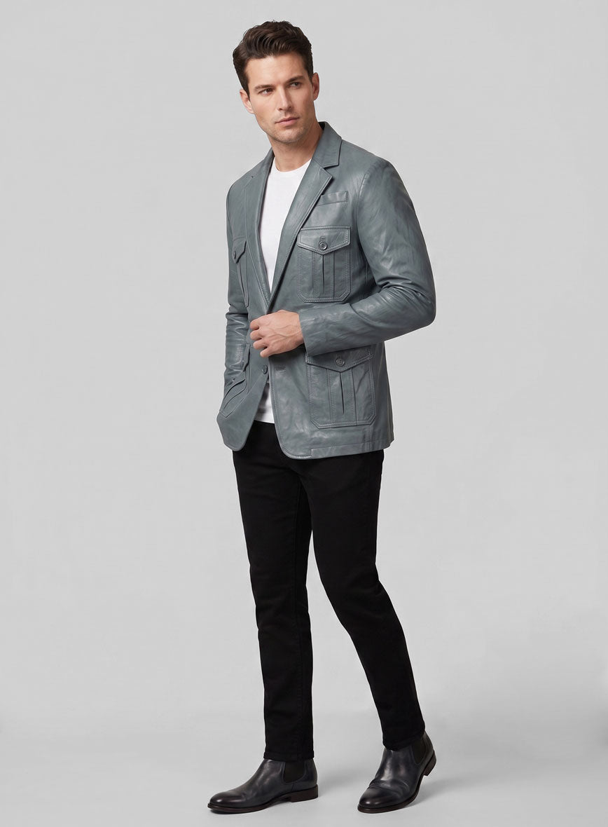 Sherpa Gray Washed and Wax Lambskin Leather Blazer - #712 - StudioSuits