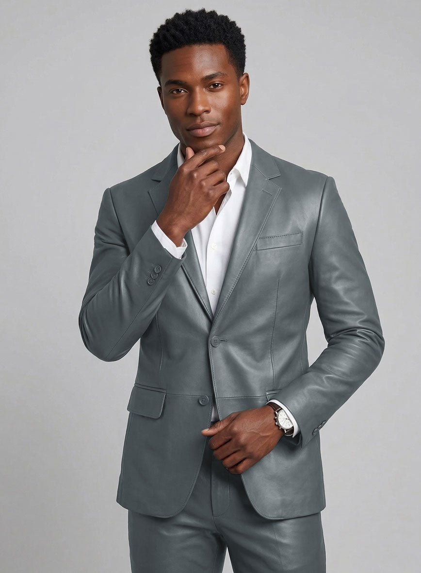 Soft Sherpa Gray Leather Blazer - StudioSuits