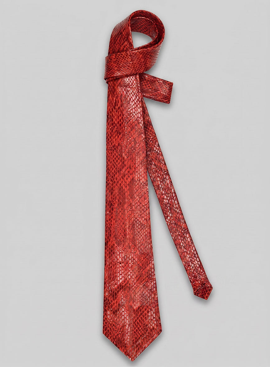 Shiny Red Python Leather Tie - StudioSuits