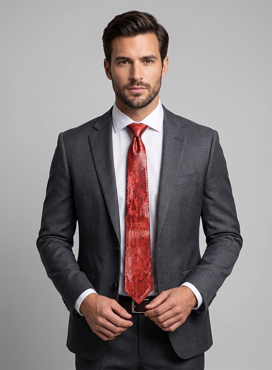Shiny Red Python Leather Tie - StudioSuits